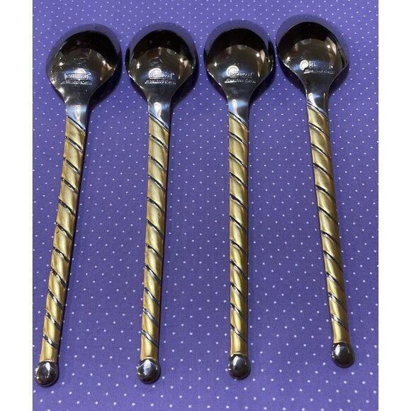 Cambridge Uptown Frosted Twist Ball Tip Stainless Gold Silver Oval Soup Spoons 4 - Picture 2 of 4
